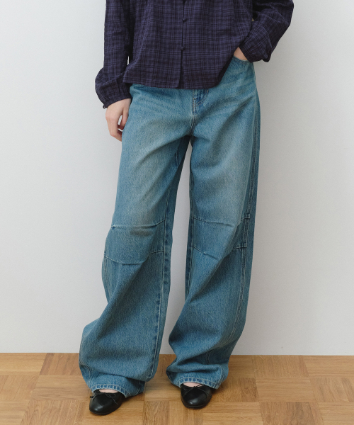 PINTUCK WIDE CURVED DENIM LIGHT INDIGO