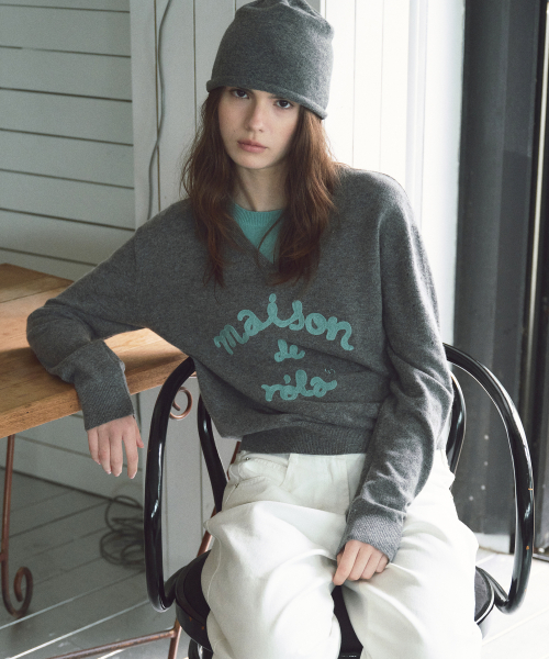 MAISON DE ROLA EMBROIDERY LAYERED KNIT GY+MT