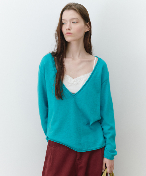 ANGORA DEEP V NECK KNIT T/BL