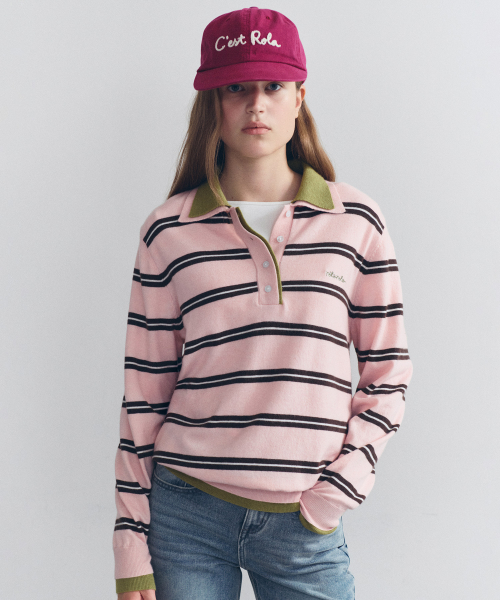 DOUBLE COLLAR STRIPE KNIT L/PK+OL
