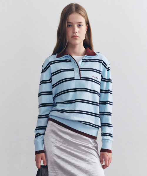 DOUBLE COLLAR STRIPE KNIT SK+BG