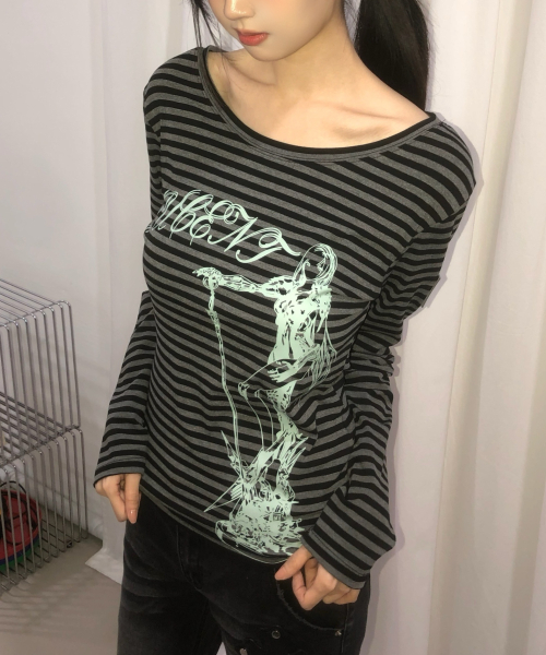 RESA PRINTING STRIPE LONG SLEEVE T