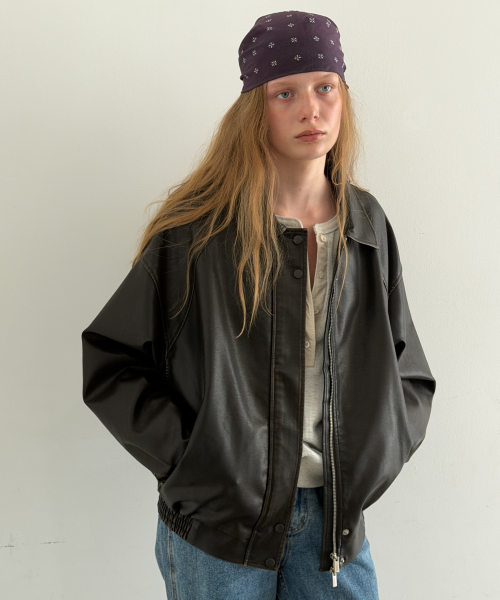 Garment Washed Leather Jacket (Dark brown)