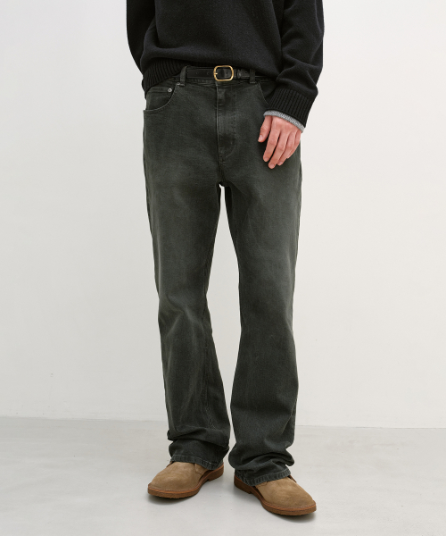 Stretched Semi Flare Jeans KHAKI