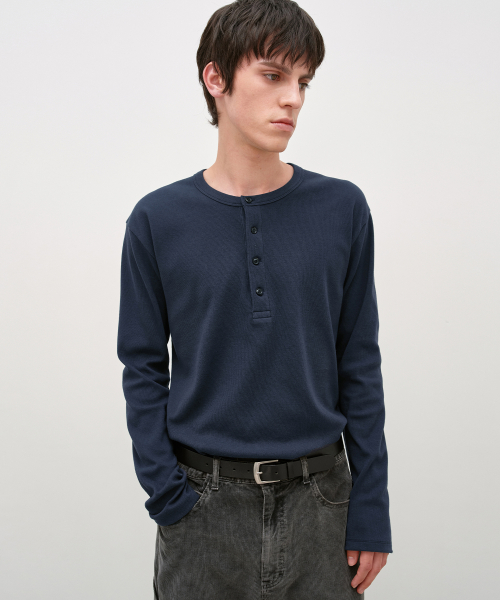 Slim Fit Ribbed Henley Neck NAVY