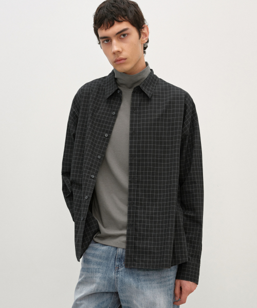 Oversized Check Shirt MUD BLACK