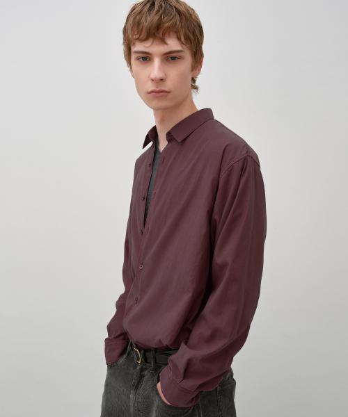Garment Dyed Cotton Tencel Shirt MAROON