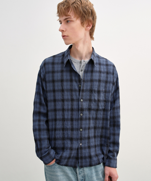 Garment Dyed Check Shirt BLUE