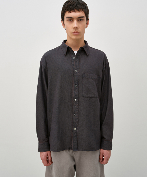 Vintage Washed Denim Shirt RUSTY BROWN