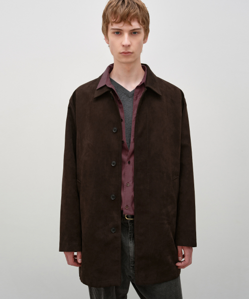 Faux Suede Car Coat BROWN
