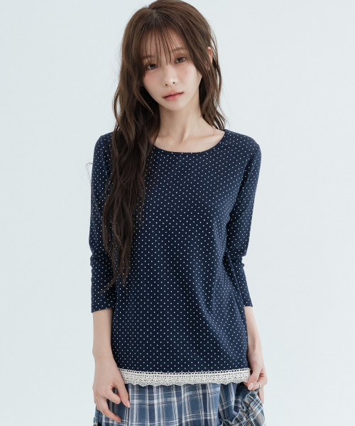 Polka Dot Lace 3/4 Sleeve_Navy