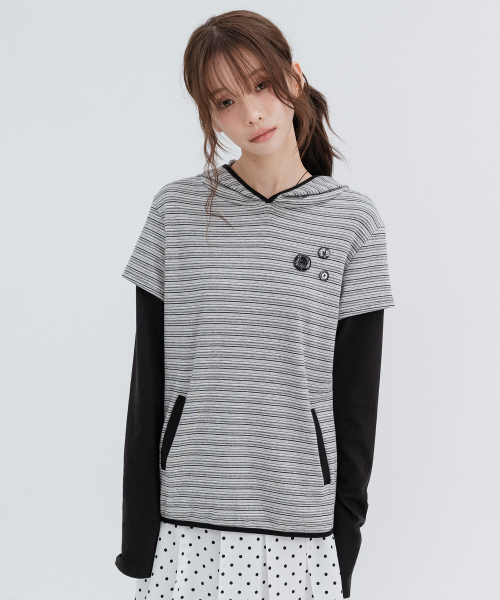 Hooded Layered Long Sleeve_Gray