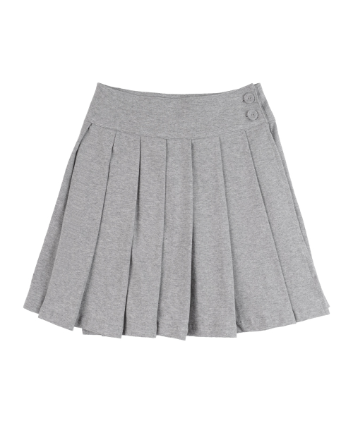 Two-Button Pleated Wrap Skirt_Melange Gray