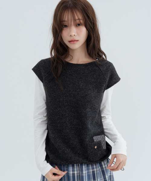 Flower Pocket Layered Knit_Charcoal