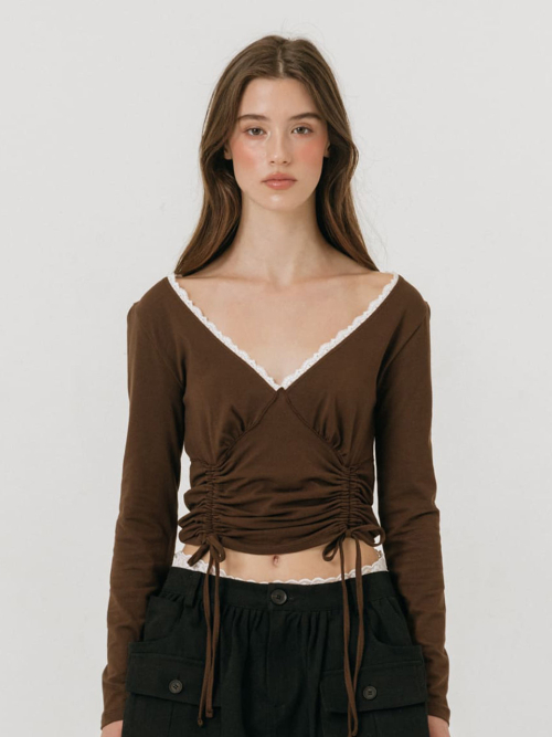 LACE STRING T-SHIRT / BROWN