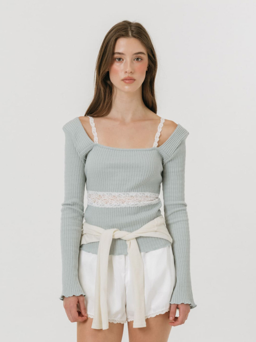 FLEUR SHEER LACE T-SHIRT / MINT