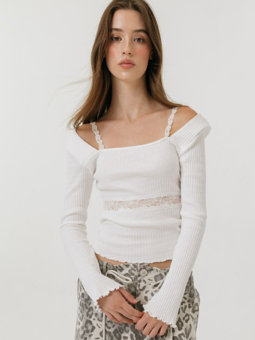 FLEUR SHEER LACE T-SHIRT / WHITE