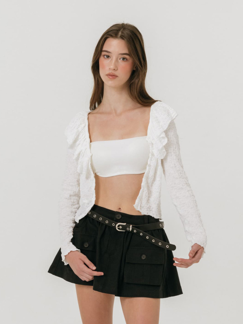 CRINKLE FRILL CARDIGAN / WHITE