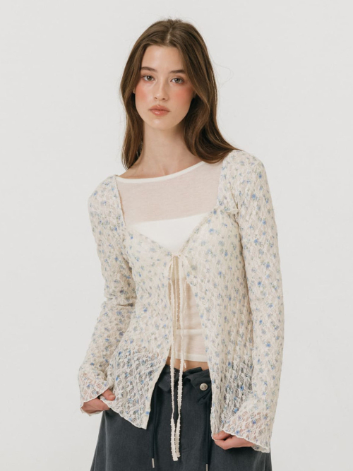 FLOWER STRAP CARDIGAN / BEIGE