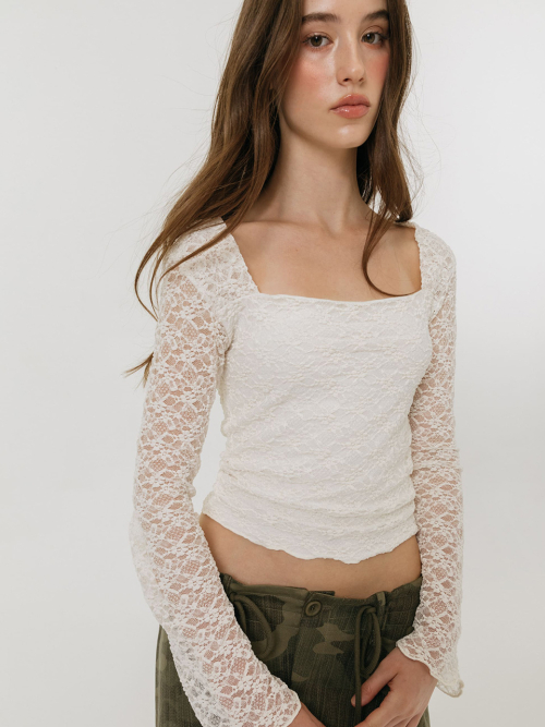 LACE SQUARE NECK TOP / IVORY