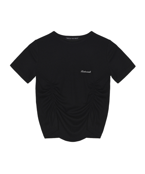 SHIRRING HALF TOP_BLACK