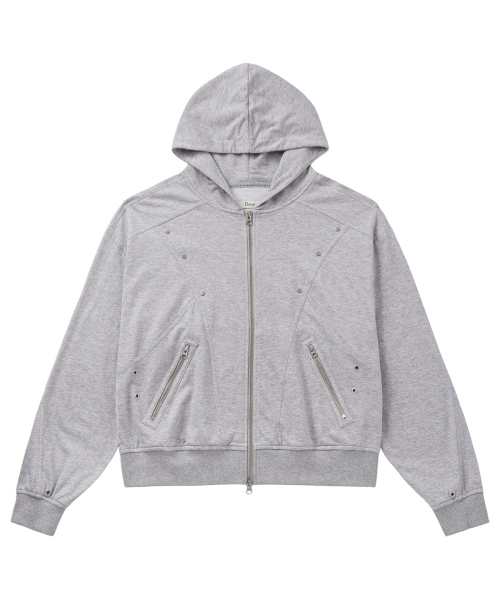 METAL DETAIL HOOD ZIP UP IN MELANGE GREY