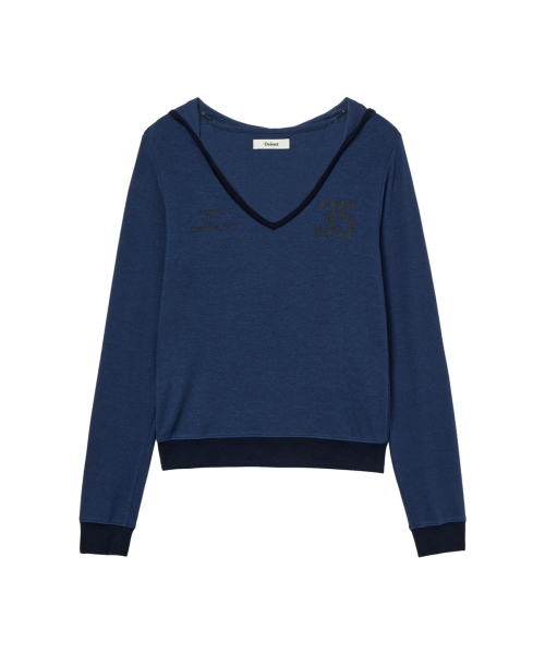 V-NECK HOODIE IN NAVY