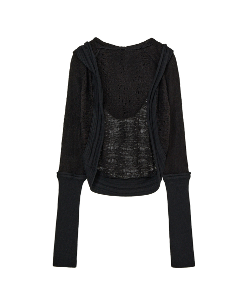 DISTRESSED SLEEVE WARMER BOLERO KNIT IN BLACK