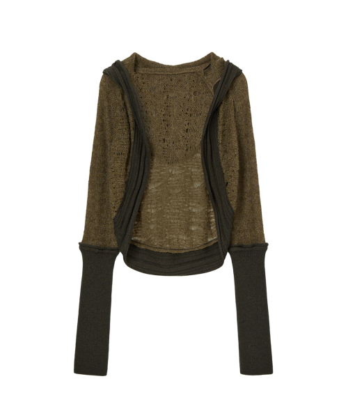 DISTRESSED SLEEVE WARMER BOLERO KNIT IN KHAKI