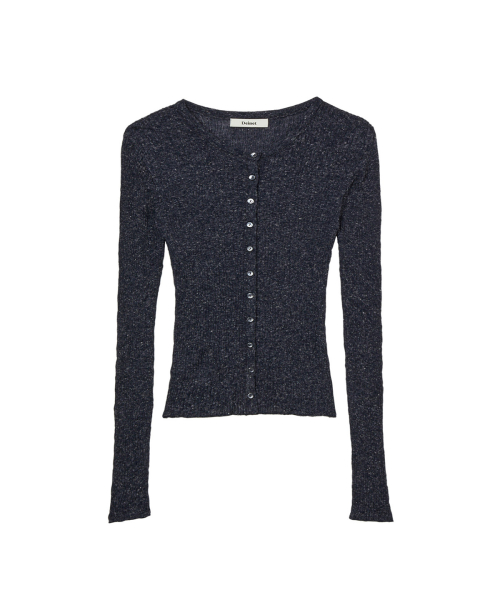 BUTTON POINT PLEATS CARDIGAN IN CHARCOAL