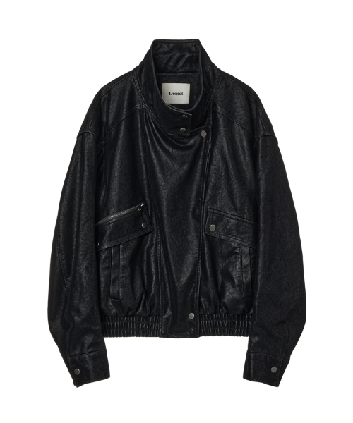 FAUX BOMBER LEATHER JACKET IN BLACK