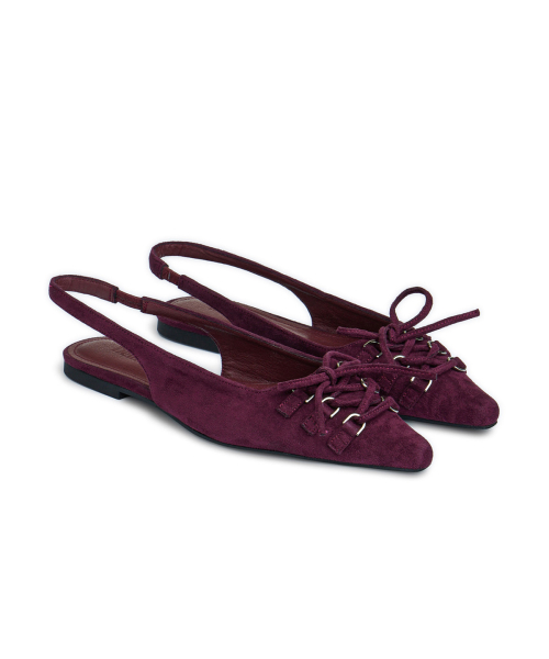 FAUX SUEDE BUCKLE SLINGBACKS IN BURGUNDY