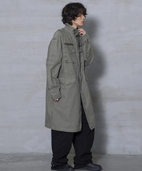 XJ143 밀리터리 빈티지 워싱 롱 M-65 필드 자켓 (KHAKI)