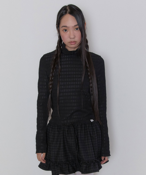 Textured Mock Neck Top [Black]