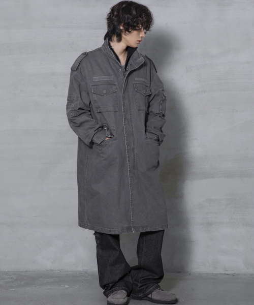 XJ143 밀리터리 빈티지 워싱 롱 M-65 필드 자켓 (CHARCOAL)