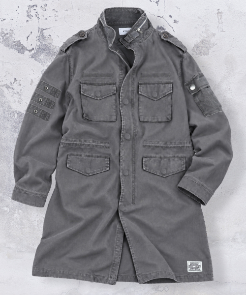 XJ143 밀리터리 빈티지 워싱 롱 M-65 필드 자켓 (CHARCOAL)
