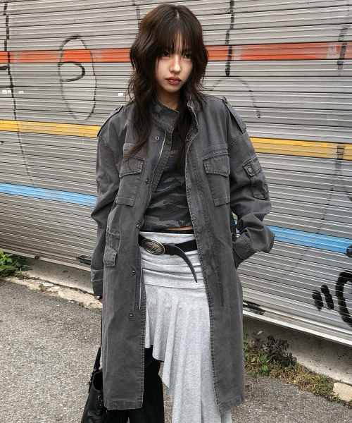 XJ143 밀리터리 빈티지 워싱 롱 M-65 필드 자켓 (CHARCOAL)