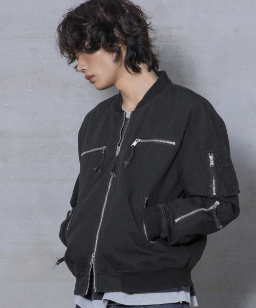 XJ141 멀티 지퍼 크롭 MA-1 자켓 (BLACK)