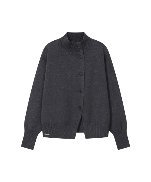 High neck knit cardigan CHARCOAL