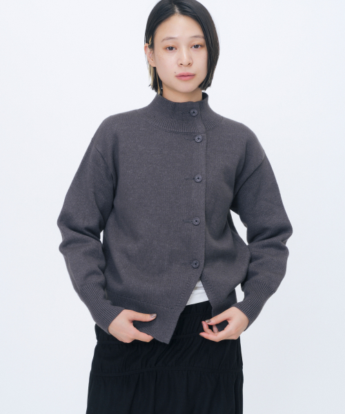 High neck knit cardigan CHARCOAL