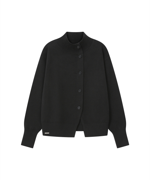 High neck knit cardigan BLACK