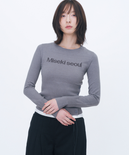 Logo fitted knit top CHARCOAL
