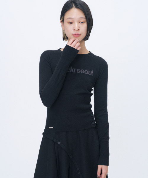 Logo fitted knit top BLACK