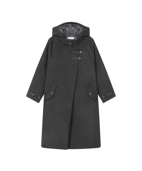 Asymmetric hoodie long duffle coat CHARCOAL