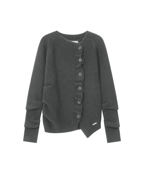 Unbalanced cowl button knit CHARCOAL