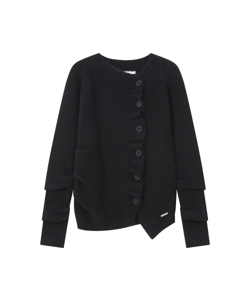 Unbalanced cowl button knit BLACK