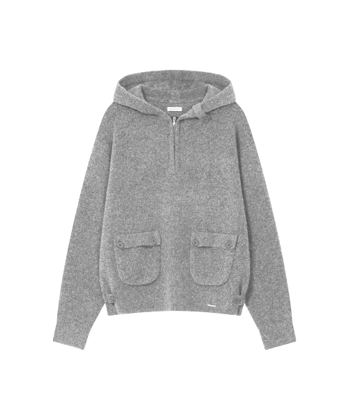 Button hoodie knit pullover GREY