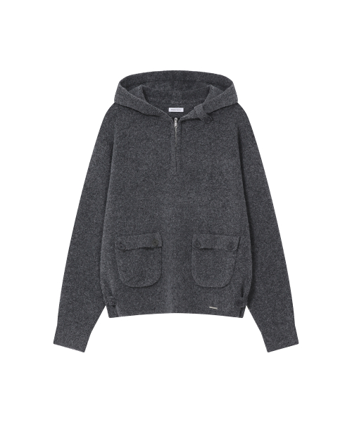 Button hoodie knit pullover CHARCOAL