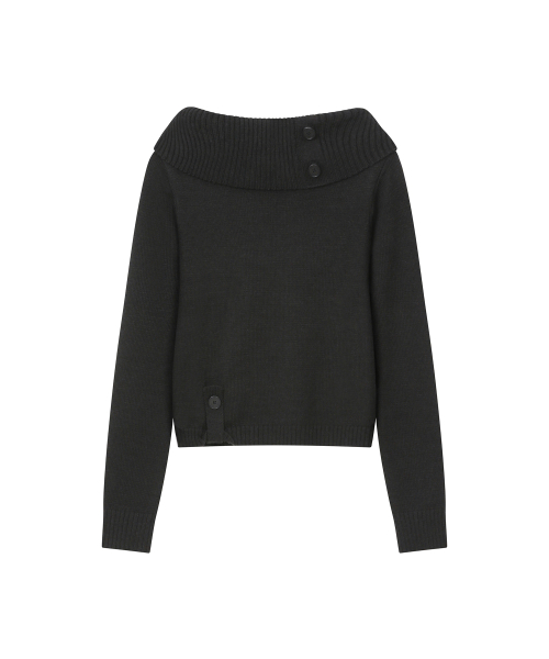 Button off shoulder knit BLACK
