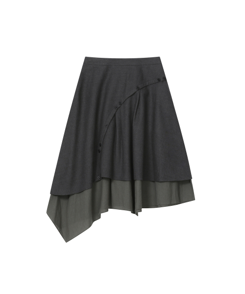 Asymmetric line draped skirt CHARCOAL